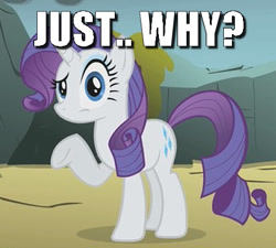 Size: 450x405 | Tagged: safe, edit, edited screencap, screencap, character:rarity, species:pony, species:unicorn, episode:dragonshy, g4, my little pony: friendship is magic, caption, cropped, female, image macro, meme, raised hoof, reaction image, solo, text