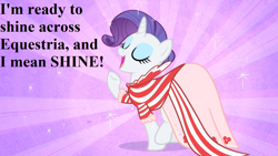 Size: 1280x720 | Tagged: safe, edit, edited screencap, screencap, character:rarity, episode:green isn't your color, g4, my little pony: friendship is magic, clothing, cute, dress, pun, raribetes, talking