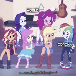 Size: 640x640 | Tagged: safe, edit, edited screencap, screencap, character:applejack, character:fluttershy, character:pinkie pie, character:rainbow dash, character:rarity, character:sunset shimmer, my little pony:equestria girls, coronavirus, covid-19, cropped, humane five