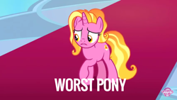 Size: 1280x720 | Tagged: safe, edit, edited screencap, screencap, character:luster dawn, episode:the last problem, g4, my little pony: friendship is magic, background pony strikes again, downvote bait, lusterbuse, op is a duck, op is trying to start shit, solo, worst pony