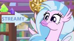 Size: 1050x580 | Tagged: safe, edit, edited screencap, screencap, character:silverstream, episode:what lies beneath, g4, my little pony: friendship is magic, caption arrow, cute, diastreamies, female, nickname, solo