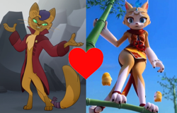 Size: 1022x654 | Tagged: safe, edit, edited screencap, screencap, character:capper dapperpaws, species:anthro, my little pony: the movie (2017), cat, crossover, crossover shipping, female, male, shipping, shipping domino, straight, the great warrior wall, xiyue