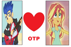 Size: 658x434 | Tagged: safe, edit, edited screencap, screencap, character:flash sentry, character:sunset shimmer, ship:flashimmer, my little pony:equestria girls, female, male, meme, otp, shipping, straight, wrong aspect ratio