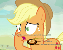 Size: 750x600 | Tagged: safe, edit, edited screencap, screencap, character:applejack, episode:sounds of silence, g4, my little pony: friendship is magic, applejack's hat, clothing, cowboy hat, cropped, dialogue wheel, hat, implied autumn blaze, mass effect