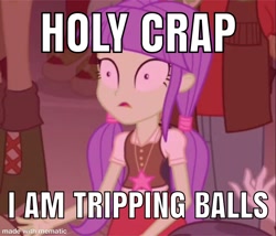 Size: 2400x2055 | Tagged: safe, edit, edited screencap, screencap, character:starlight, equestria girls:rainbow rocks, g4, my little pony: equestria girls, my little pony:equestria girls, caption, cropped, eco kid insults, high, implied drugs, jewelry, meme, necklace, pigtails, shrunken pupils, solo focus, starlight, tripping balls