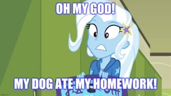 Size: 1192x670 | Tagged: safe, edit, edited screencap, screencap, character:trixie, equestria girls:forgotten friendship, g4, my little pony: equestria girls, my little pony:equestria girls, caption, image macro, meme, text, trixie yells at everything