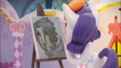 Size: 854x480 | Tagged: safe, edit, screencap, character:rarity, species:pony, my little pony: stop motion short, female, mare, painting, rarity's paintful pony portrait, solo, stop motion, uchiha sasuke