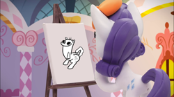 Size: 1280x716 | Tagged: safe, edit, edited screencap, screencap, character:rarity, species:pony, my little pony: stop motion short, my little pony:pony life, beret, clothing, dickbutt, easel, hat, hornplot, painting, rarity's paintful pony portrait
