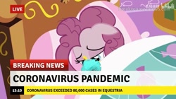 Size: 711x397 | Tagged: safe, edit, edited screencap, screencap, character:pinkie pie, episode:28 pranks later, g4, my little pony: friendship is magic, break your own news, breaking news, coronavirus, covid-19, mask, sick, too soon