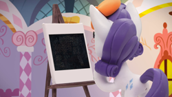 Size: 1280x720 | Tagged: safe, edit, edited screencap, screencap, character:rarity, species:pony, my little pony: stop motion short, my little pony:pony life, a thousand nights in a hallway, beret, clothing, easel, hat, meme, painting, rarity's paintful pony portrait