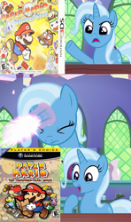 Size: 640x1080 | Tagged: safe, edit, edited screencap, screencap, character:trixie, episode:all bottled up, g4, my little pony: friendship is magic, exploitable meme, meme, paper mario, paper mario: sticker star, paper mario: the thousand year door, super mario bros., take that, trixie fixing meme