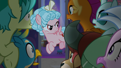 Size: 1280x720 | Tagged: safe, edit, edited screencap, screencap, character:cozy glow, character:gallus, character:ocellus, character:sandbar, character:silverstream, character:smolder, character:yona, species:changedling, species:changeling, species:dragon, species:earth pony, species:griffon, species:hippogriff, species:pegasus, species:pony, species:reformed changeling, species:yak, episode:school raze, episode:the summer sun setback, g4, my little pony: friendship is magic, meme, student six, student six discovers