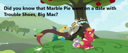 Size: 862x360 | Tagged: safe, edit, edited screencap, screencap, character:big mcintosh, character:discord, character:spike, episode:the big mac question, g4, my little pony: friendship is magic, discord's secrets, meme, text