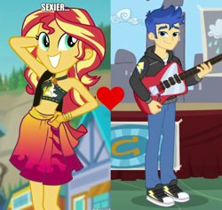 Size: 696x658 | Tagged: safe, edit, edited screencap, screencap, character:flash sentry, character:sunset shimmer, ship:flashimmer, episode:best trends forever, equestria girls:forgotten friendship, g4, my little pony: equestria girls, my little pony:equestria girls, converse, female, male, shipping, shipping domino, shoes, straight
