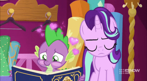 Size: 498x274 | Tagged: safe, edit, edited screencap, screencap, character:spike, character:starlight glimmer, species:dragon, ship:sparlight, episode:a-dressing memories, spoiler:a-dressing memories, spoiler:mlp friendship is forever, 9now, animated, chris hemsworth, covering mouth, female, gif, i ship it, male, nervous sweat, shipper on deck, shipping, straight, sweat, thor, thor ragnarok, winged spike