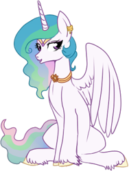 Size: 291x388 | Tagged: safe, artist:lulubell, character:princess celestia, species:pony, alternate hairstyle, eyeshadow, female, jewelry, lidded eyes, makeup, mare, necklace, simple background, sitting, solo, transparent background, unshorn fetlocks, younger