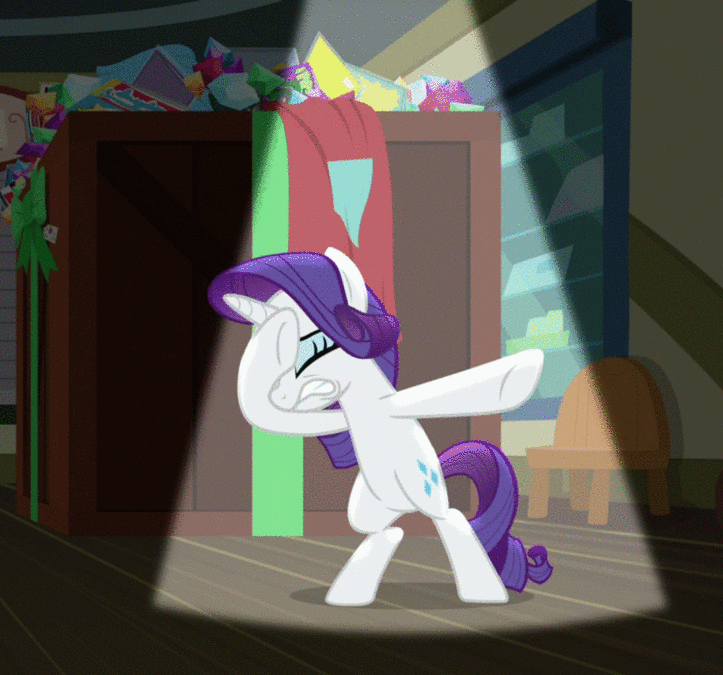Size: 723x675 | Tagged: safe, edit, edited screencap, screencap, character:rarity, episode:dragon dropped, g4, my little pony: friendship is magic, animated, bipedal, cropped, dancing, female, gif, solo, spotlight