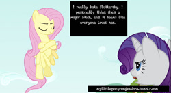 Size: 966x524 | Tagged: safe, edit, edited screencap, screencap, character:fluttershy, character:rarity, episode:putting your hoof down, g4, my little pony: friendship is magic, crossed hooves, drama, eyes closed, mlpconfessions, op is a duck
