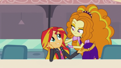 Size: 1280x720 | Tagged: safe, edit, edited screencap, screencap, character:adagio dazzle, character:sunset shimmer, ship:sunsagio, equestria girls:rainbow rocks, g4, my little pony: equestria girls, my little pony:equestria girls, female, lesbian, looking at each other, shipping