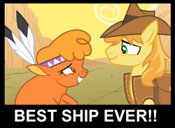 Size: 864x632 | Tagged: safe, edit, edited screencap, screencap, character:braeburn, character:little strongheart, species:buffalo, species:earth pony, species:pony, ship:braeheart, episode:over a barrel, g4, my little pony: friendship is magic, best ship, best ship ever, cropped, female, interspecies, male, shipping, straight