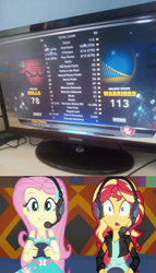 Size: 293x511 | Tagged: safe, edit, screencap, character:fluttershy, character:sunset shimmer, episode:game stream, g4, my little pony: equestria girls, my little pony:equestria girls, spoiler:eqg series (season 2), basketball, controller, headset, nba, nba 2k14, shocked