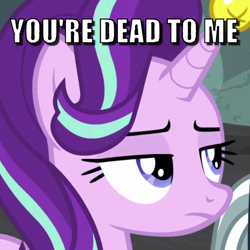 Size: 650x649 | Tagged: safe, edit, edited screencap, screencap, character:starlight glimmer, episode:shadow play, g4, my little pony: friendship is magic, asdfmovie, caption, cropped, image macro, meme, text, unamused