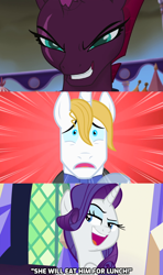 Size: 1280x2160 | Tagged: safe, edit, edited screencap, screencap, character:prince blueblood, character:rarity, character:tempest shadow, episode:the best night ever, g4, my little pony: friendship is magic, my little pony: the movie (2017), berryblood, caption, comic, female, male, oh crap, oh crap face, payback, predator vs prey, revenge, satisfied, screencap comic, shipper on deck, shipping, smiling, smirk, smug, straight, this will end in laughs, this will not end well, uh oh