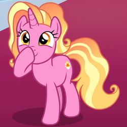 Size: 900x900 | Tagged: safe, edit, edited screencap, screencap, character:luster dawn, species:pony, species:unicorn, episode:the last problem, g4, my little pony: friendship is magic, boop, cropped, cute, female, lusterbetes, mare, self-boop, smiling, solo
