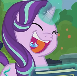 Size: 697x692 | Tagged: safe, edit, edited screencap, screencap, character:starlight glimmer, character:trixie, species:pony, species:unicorn, episode:memnagerie, spoiler:memnagerie, spoiler:mlp friendship is forever, cropped, female, levitation, magic, mare, micro, telekinesis, vore