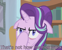 Size: 820x659 | Tagged: safe, edit, edited screencap, screencap, character:starlight glimmer, species:pony, species:unicorn, episode:a horse shoe-in, g4, my little pony: friendship is magic, bookshelf, caption, cropped, facehoof, faec, female, floppy ears, great moments in animation, image macro, mare, reaction image, solo, text, why the long face
