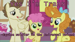 Size: 1280x720 | Tagged: safe, edit, edited screencap, screencap, character:li'l cheese, character:pound cake, character:pumpkin cake, episode:the last problem, g4, my little pony: friendship is magic, bipedal, combine, half-life, half-life 2, text, transhumanism, universal union