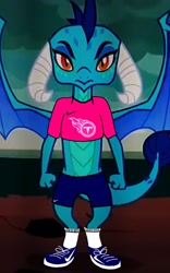 Size: 2040x3264 | Tagged: safe, edit, edited screencap, screencap, character:princess ember, species:dragon, american football, athletic, clothing, female, nfl, nike (brand), shirt, shoes, shorts, socks, solo, sports, tennessee titans