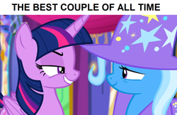 Size: 1080x698 | Tagged: safe, edit, edited screencap, screencap, character:trixie, character:twilight sparkle, character:twilight sparkle (alicorn), species:alicorn, species:pony, ship:twixie, episode:no second prances, g4, my little pony: friendship is magic, female, lesbian, shipping