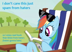 Size: 693x496 | Tagged: safe, edit, edited screencap, screencap, character:rainbow dash, episode:too many pinkie pies, g4, my little pony: friendship is magic, book, cute, engrish, palindrome get, reading, wrong aspect ratio