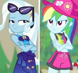 Size: 1205x1129 | Tagged: safe, edit, screencap, character:rainbow dash, character:trixie, equestria girls:forgotten friendship, g4, my little pony: equestria girls, my little pony:equestria girls, clothing, geode of super speed, magical geodes, swimsuit