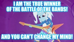 Size: 1280x720 | Tagged: safe, edit, edited screencap, screencap, character:trixie, episode:guitar centered, equestria girls:rainbow rocks, g4, my little pony: equestria girls, my little pony:equestria girls, caption, guitar, image macro, meme, musical instrument, text, trixie yells at everything