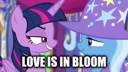 Size: 1280x720 | Tagged: safe, edit, edited screencap, screencap, character:trixie, character:twilight sparkle, character:twilight sparkle (alicorn), species:alicorn, species:pony, ship:twixie, episode:no second prances, g4, my little pony: friendship is magic, caption, female, image macro, lesbian, shipping, text