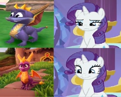 Size: 640x515 | Tagged: safe, edit, edited screencap, screencap, character:rarity, species:pony, species:unicorn, episode:dragon dropped, g4, my little pony: friendship is magic, barely pony related, exploitable meme, meme, obligatory pony, spyro reignited trilogy, spyro the dragon, wrong aspect ratio