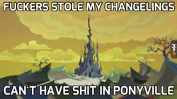 Size: 605x339 | Tagged: safe, edit, edited screencap, screencap, episode:to where and back again, g4, my little pony: friendship is magic, callmecarson, can't have shit in detroit, caption, changeling hive, humor, image macro, meme, no pony, text, vulgar