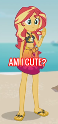 Size: 242x518 | Tagged: safe, edit, edited screencap, screencap, character:sunset shimmer, episode:unsolved selfie mysteries, g4, my little pony: equestria girls, my little pony:equestria girls, beach, bikini, bronybait, clothing, cropped, feet, female, sandals, solo, swimsuit