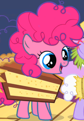Size: 420x600 | Tagged: safe, edit, edited screencap, screencap, character:pinkie pie, species:earth pony, species:pony, episode:the cutie mark chronicles, g4, my little pony: friendship is magic, cake, clothing, costume, cropped, female, filly, food, food costume, recolor, smiling, solo focus