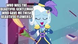 Size: 1280x720 | Tagged: safe, edit, edited screencap, screencap, character:trixie, episode:street magic with trixie, g4, my little pony: equestria girls, my little pony:equestria girls, spoiler:eqg series (season 2), caption, image macro, meme, text, trixie yells at everything