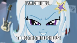 Size: 888x499 | Tagged: safe, edit, edited screencap, screencap, character:trixie, episode:guitar centered, equestria girls:rainbow rocks, g4, my little pony: equestria girls, my little pony:equestria girls, caption, demolition man, image macro, meme, reference, text, trixie yells at everything