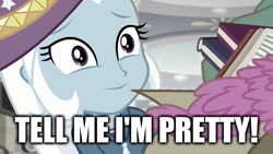 Size: 1280x720 | Tagged: safe, edit, edited screencap, screencap, character:trixie, episode:good vibes, eqg summertime shorts, g4, my little pony: equestria girls, my little pony:equestria girls, caption, image macro, meme, tag implication bug was here, text, trixie yells at everything