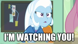 Size: 1280x720 | Tagged: safe, edit, edited screencap, screencap, character:trixie, episode:a little birdie told me, g4, my little pony: equestria girls, my little pony:equestria girls, caption, image macro, meme, text, trixie yells at everything