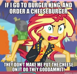 Size: 600x575 | Tagged: safe, edit, edited screencap, screencap, character:sunset shimmer, equestria girls:rollercoaster of friendship, g4, my little pony: equestria girls, my little pony:equestria girls, caption, cropped, image macro, robert freemen, solo focus, text, the boondocks, vulgar