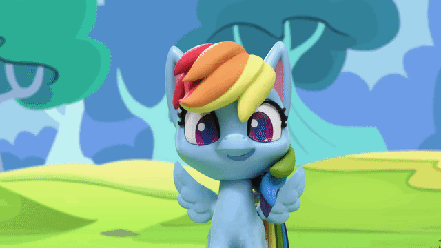 Size: 640x360 | Tagged: safe, edit, edited screencap, screencap, character:rainbow dash, species:pegasus, species:pony, my little pony: stop motion short, my little pony:pony life, animated, caption, dance dance, female, gif, haters gonna hate, headbob, meme, smiling, solo, stop motion, sunglasses, swag, vulgar, wings