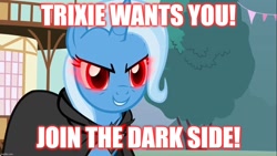 Size: 1280x720 | Tagged: safe, edit, edited screencap, screencap, character:trixie, episode:magic duel, g4, my little pony: friendship is magic, alicorn amulet, caption, crossover, dark side, image macro, meme, reference, star wars, text, trixie yells at everything