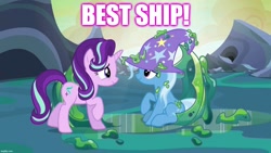 Size: 1280x720 | Tagged: safe, edit, edited screencap, screencap, character:starlight glimmer, character:trixie, ship:startrix, episode:to where and back again, g4, my little pony: friendship is magic, best ship, caption, female, image macro, lesbian, shipping, text