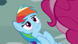 Size: 1280x720 | Tagged: safe, edit, edited screencap, screencap, character:pinkie pie, character:rainbow dash, episode:pinkie pride, g4, my little pony: friendship is magic, blushing, implied lesbian, implied pinkiedash, implied shipping, lidded eyes